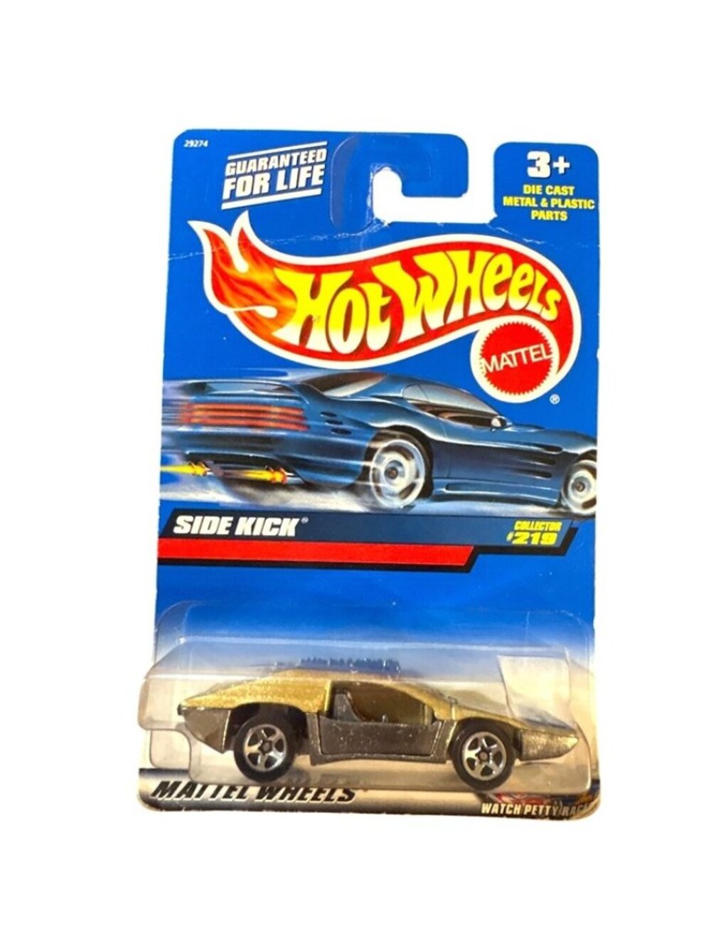 VTG Die Cast Hot Wheels Side Kick Car Collector 219 Gold Black 1999 Mattel